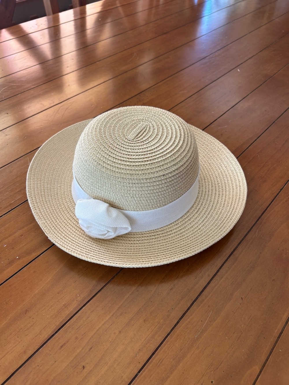 Helena Vera Natural Straw Sun Hat White Band Floral Detail Women’s